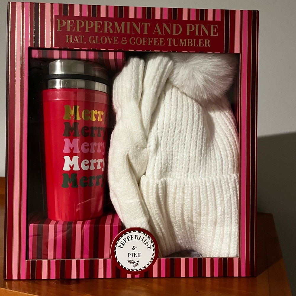 Peppermint & Pine Hat, Glove, and Tumbler Set - Red and White
